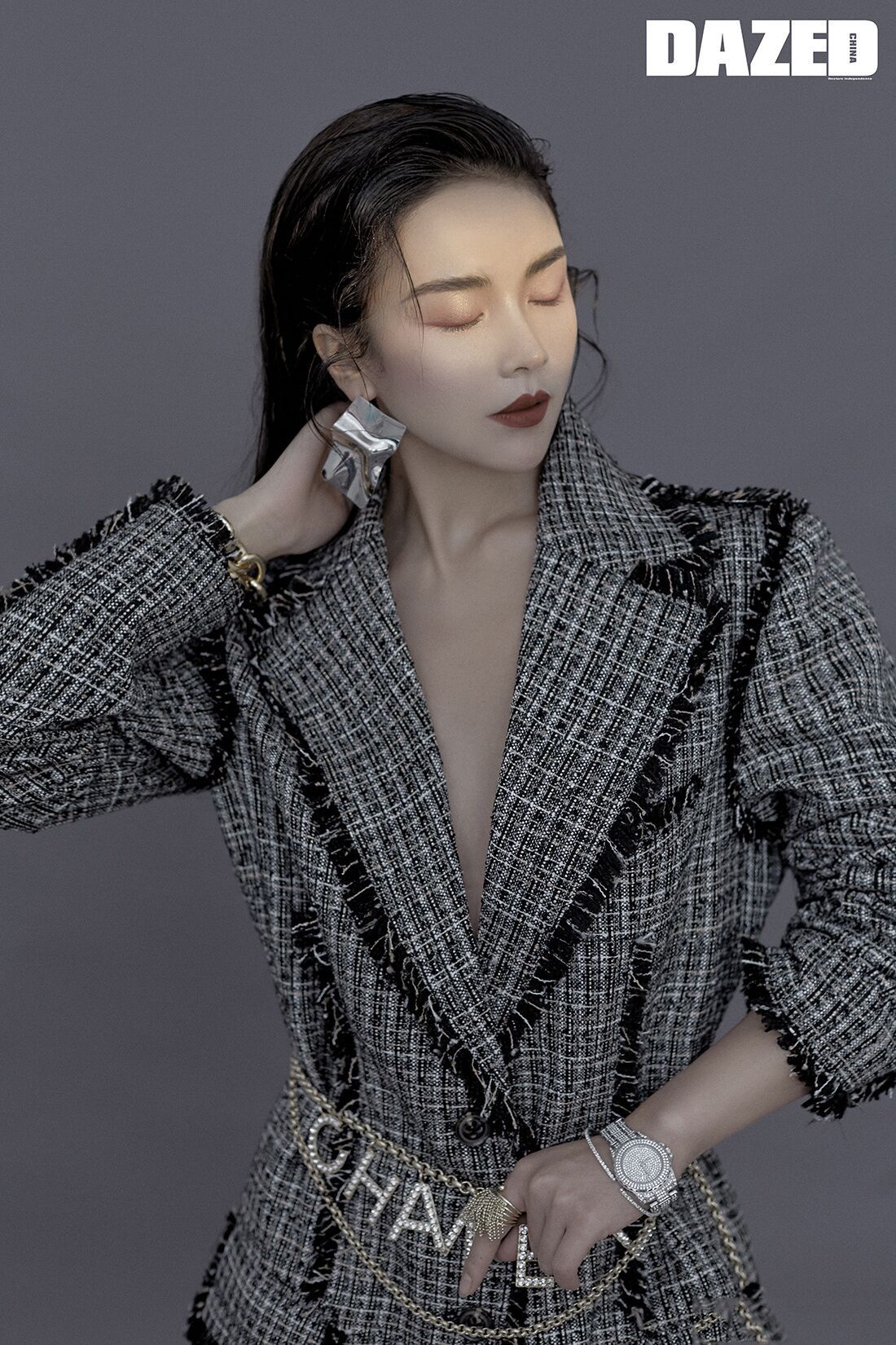 影楼展会新款个性写真主题服装女时尚新潮格子西装裙私房艺术照