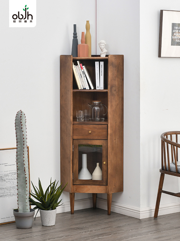 全实木角柜北欧简约三角形收纳储物柜卧室小型转角边柜置物架