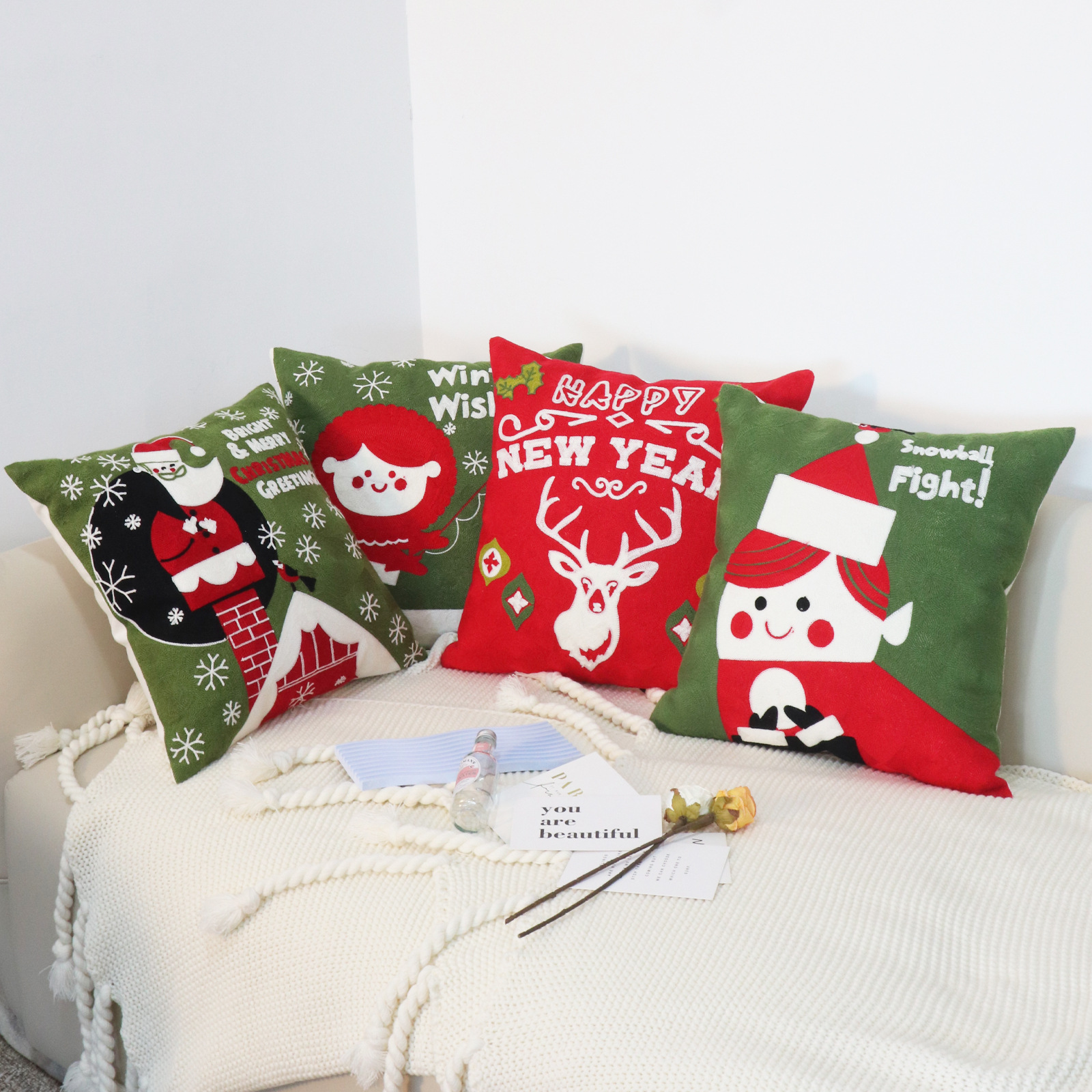 圣诞节新款抱枕家居靠枕抱枕套沙发装饰麋鹿雪花靠枕套跨境亚马逊