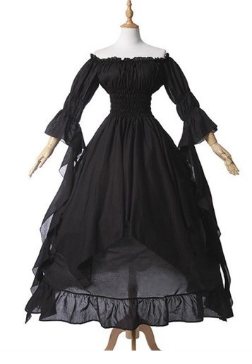 真 超华丽蕾丝喇叭袖连衣裙洋装复古哥特式礼服cosplay舞会公主裙