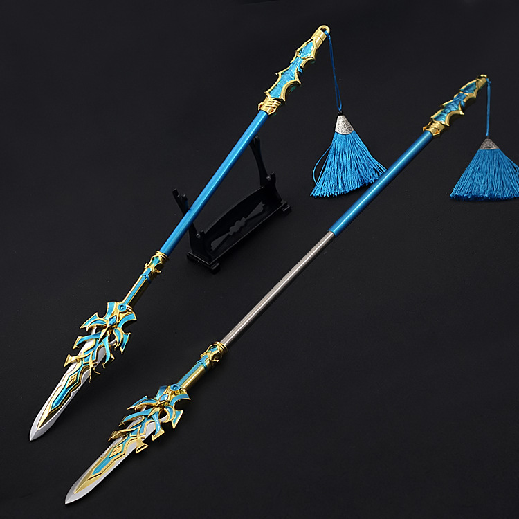 斗罗大陆周边 唐三蓝银霸王枪 22厘米可伸缩锌合金金属模型未开刃