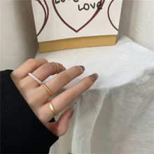 潮风简约珍珠四件套组合戒指个性时尚素圈关节戒指环食指戒套装
