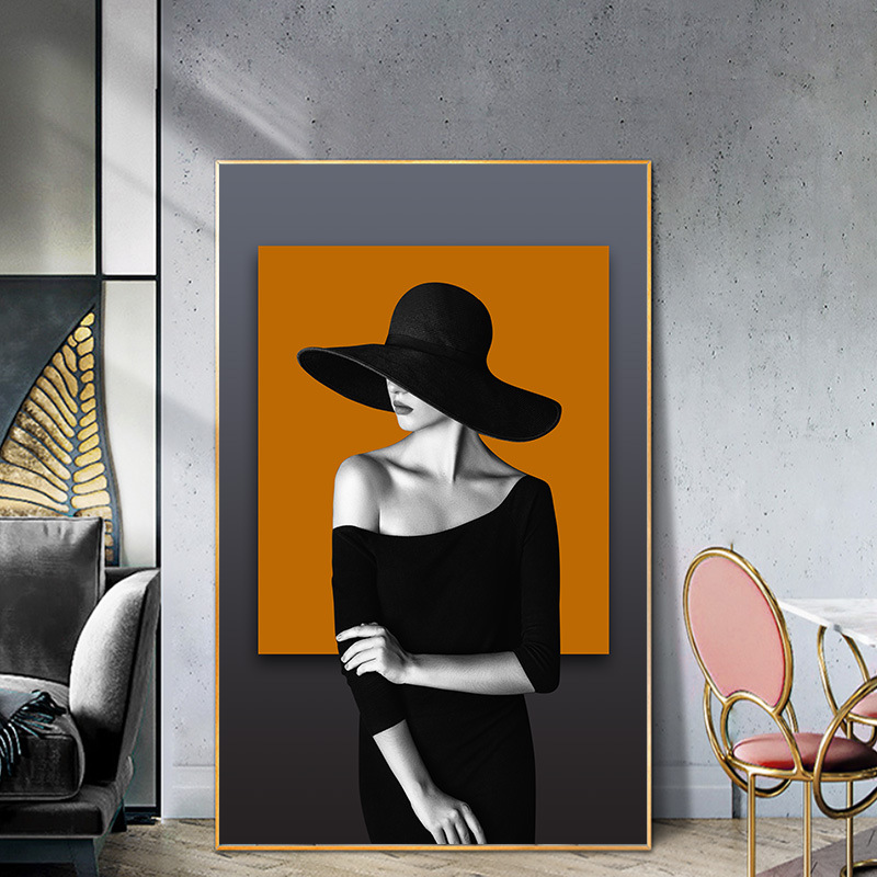 摩登时尚美女艺术人物装饰壁画轻奢风玄关挂画竖版客厅落地晶瓷画