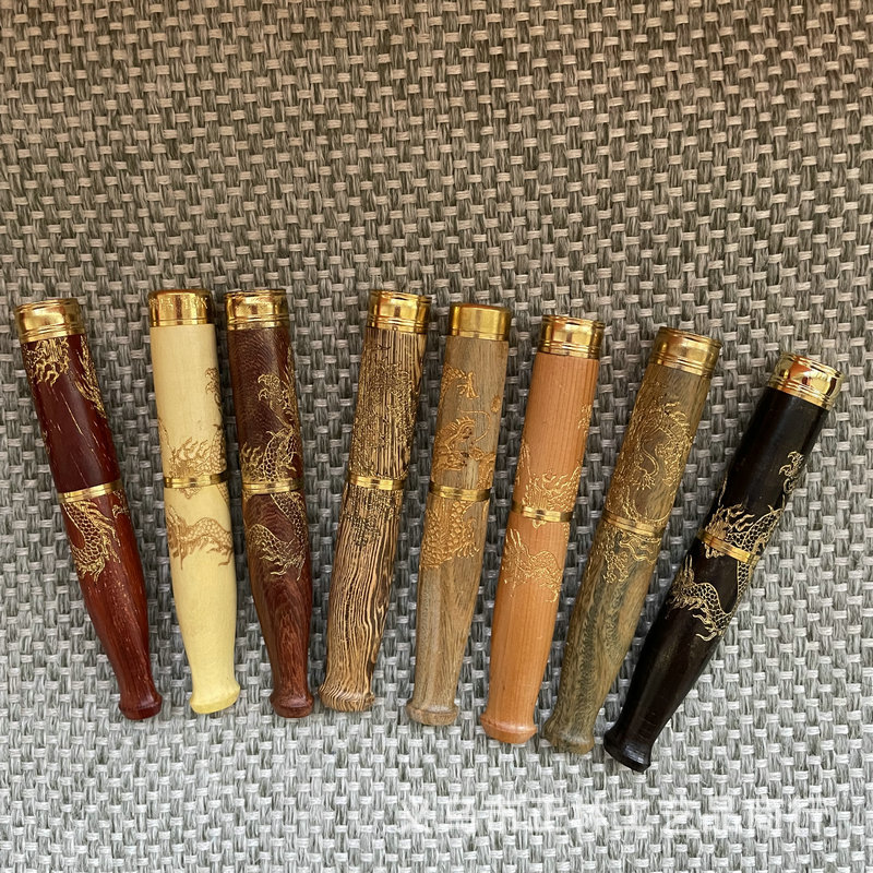 Factory Supply Rosewood Cigarette Holder Filter Tip Carved Dragon Red Sandalwood Blackwood Rosewood Pipe Tuck Stitch Filter Smoking Set