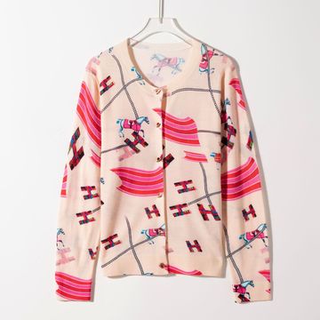 时尚新款圆领羊毛衫女针织印花长袖开衫毛衣女-阿里巴巴