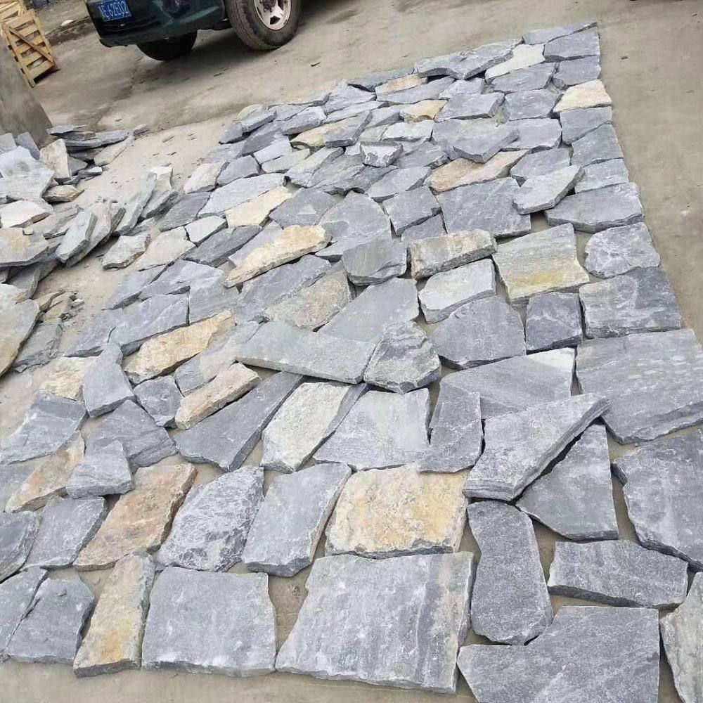 天然铺地青石板碎拼石 青色片石 灰色地铺墙面山皮石-阿里巴巴