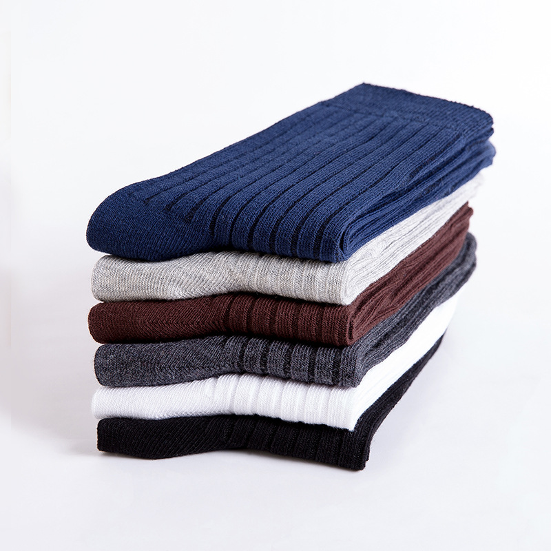 商务袜子男春秋中筒袜吸汗防臭条纹秋冬黑色高筒袜男士棉袜ins潮