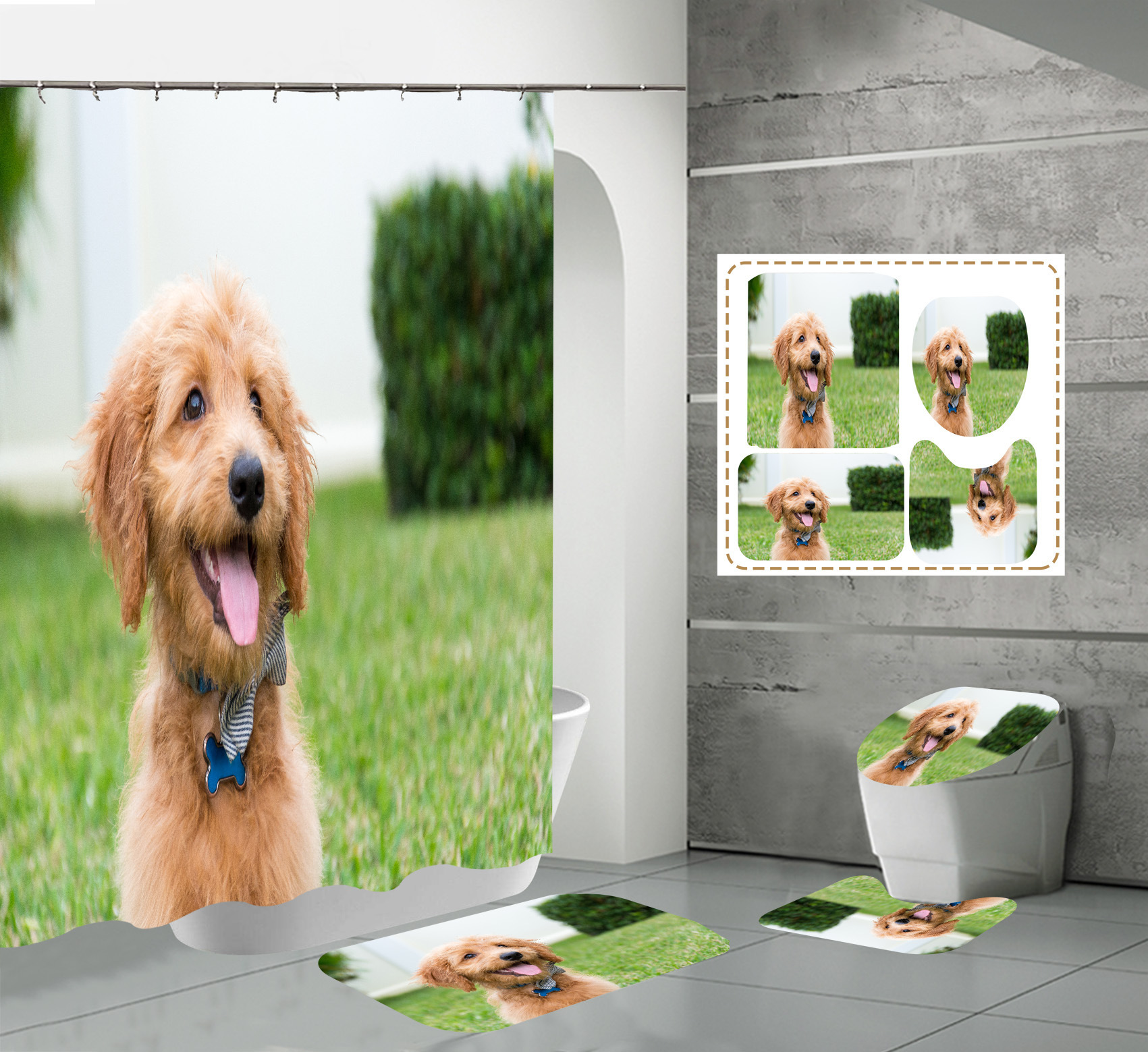 Come * Picture * Customized * Pet Dog AliExpress Amazon Cross-Border Hot Sale Creative 3D Digital Printing Shower Curtain Polyester