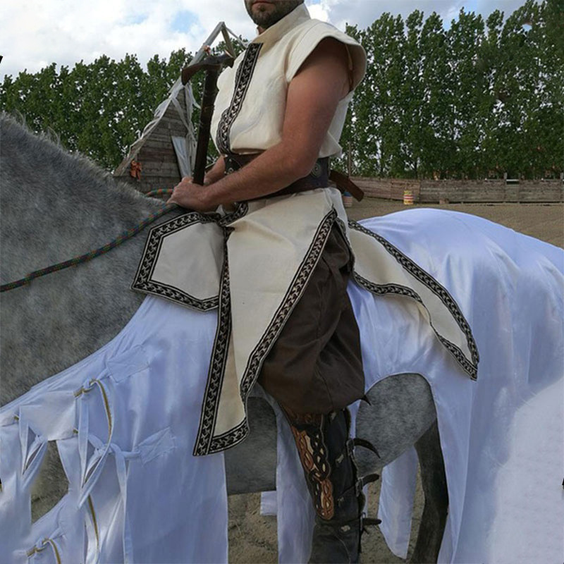 中世纪男子背心和长袍文艺复兴武士骑马服复古刺绣维京无袖夹克
