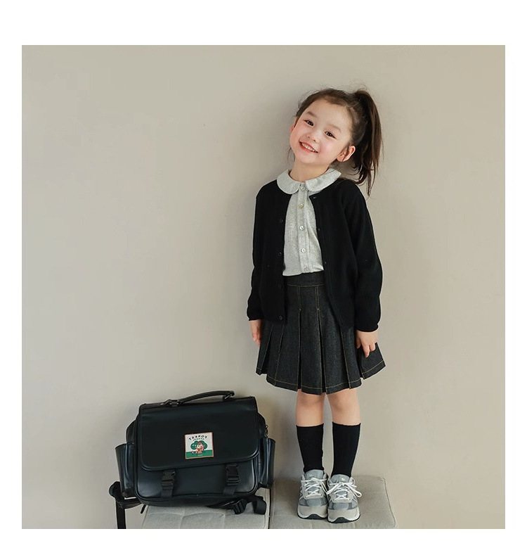 Girls curled solid color sweater cardigan autumn new children's fashion all-match casual cardigan