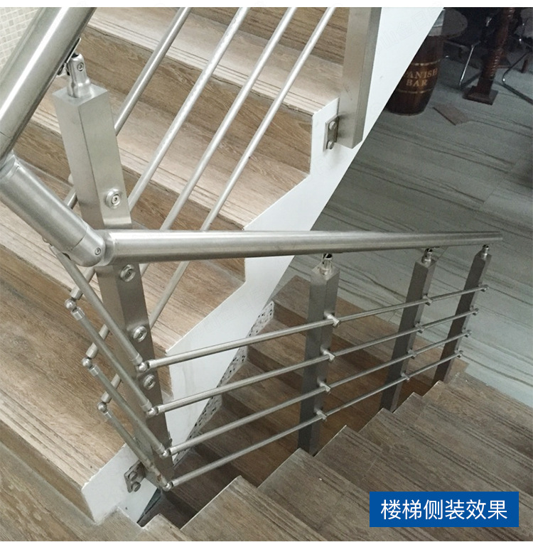 304不锈钢楼梯扶手室 内家用方管穿拉丝立柱现代简约阳台护栏栏杆
