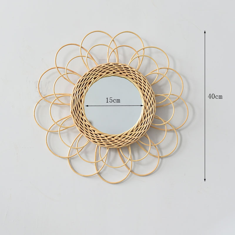 Rattan Mirror round Wall Hangings Ornaments Pendant Ornament Wall Makeup Mirror Bathroom Mirror Woven Nordic Sunglasses