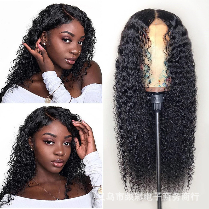 欧美假发跨境非洲黑色中分小卷女长发现货厂家批发全头套wigs假发