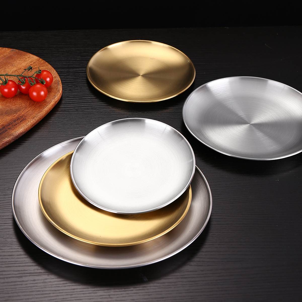 304 Stainless Steel Baking Tray Korean Disc Golden Tray Steak Barbecue Plate Double-Layer Thickened Buffet Dessert Plate