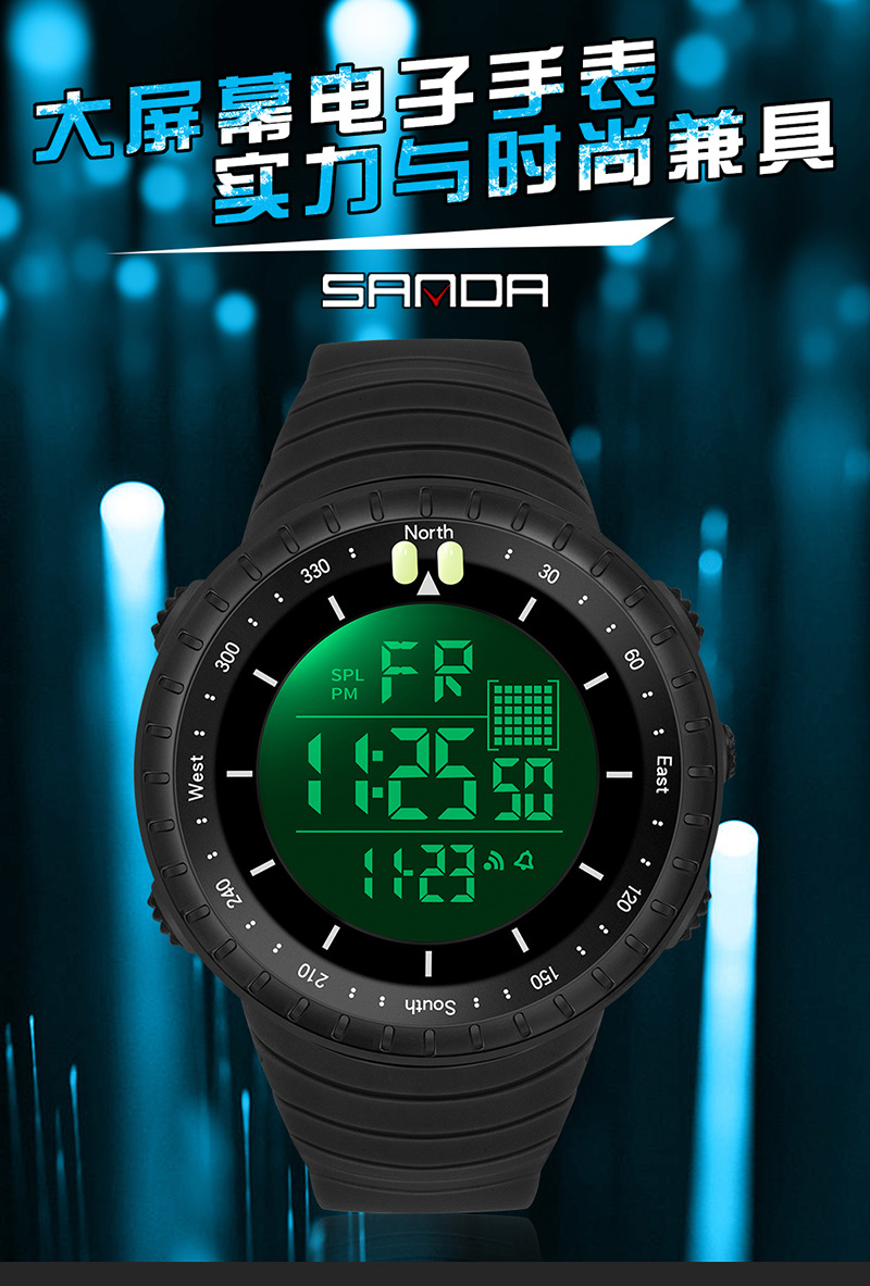 三达时尚冷光数字手表简约多功能防水电子表户外运动男士腕表批发