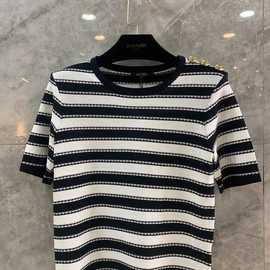 5%镭射炫彩金属亮片字母巴尔曼t恤肩部金扣balmain短袖直筒女装圆领