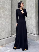 春季女装新款超好看连衣裙气质显瘦感小黑裙长袖垂感拖地长裙