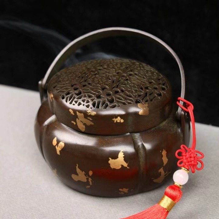 暖手炉冬天随身铜香炉室内复古禅香盘香炉檀香沉香茶道薰香炉