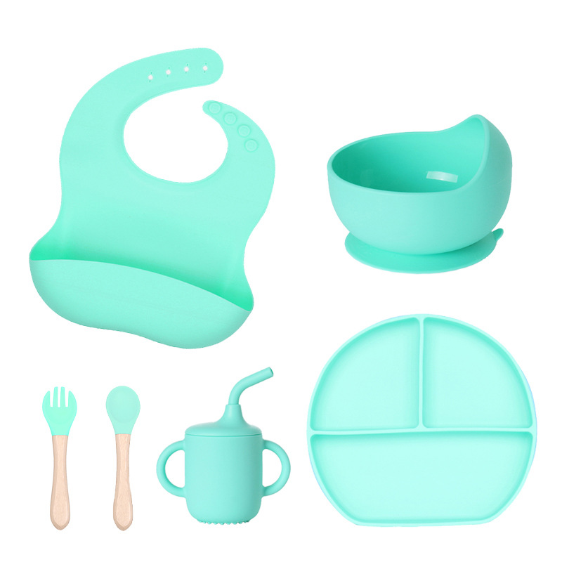 Food Grade Children's Tableware Set Baby Food Supplement Eat Training Silicone Tableware Babies' Sucking Bowl Maternal and Child Supplies