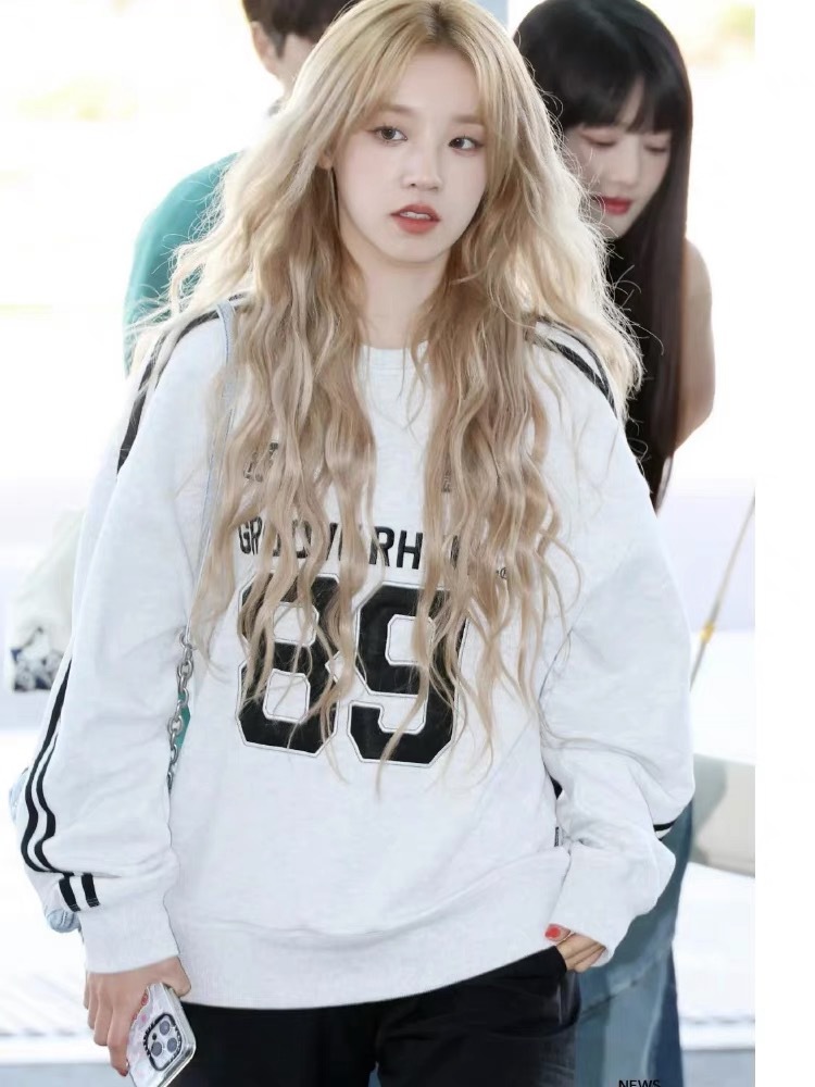 韩国grooverhyme卫衣宋雨琦同款89字母刺绣圆领宽松男女情侣上衣