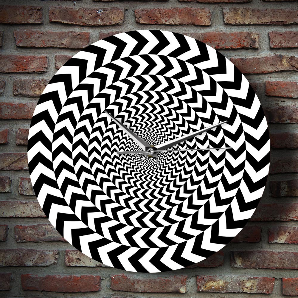 螺旋几何视错觉现代挂钟催眠黑白3d视觉时钟抽象迷幻墙钟