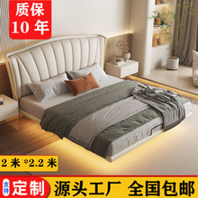 现代轻奢简约1.8米主卧悬浮床软包新款1.5米双人齐边床实木皮床