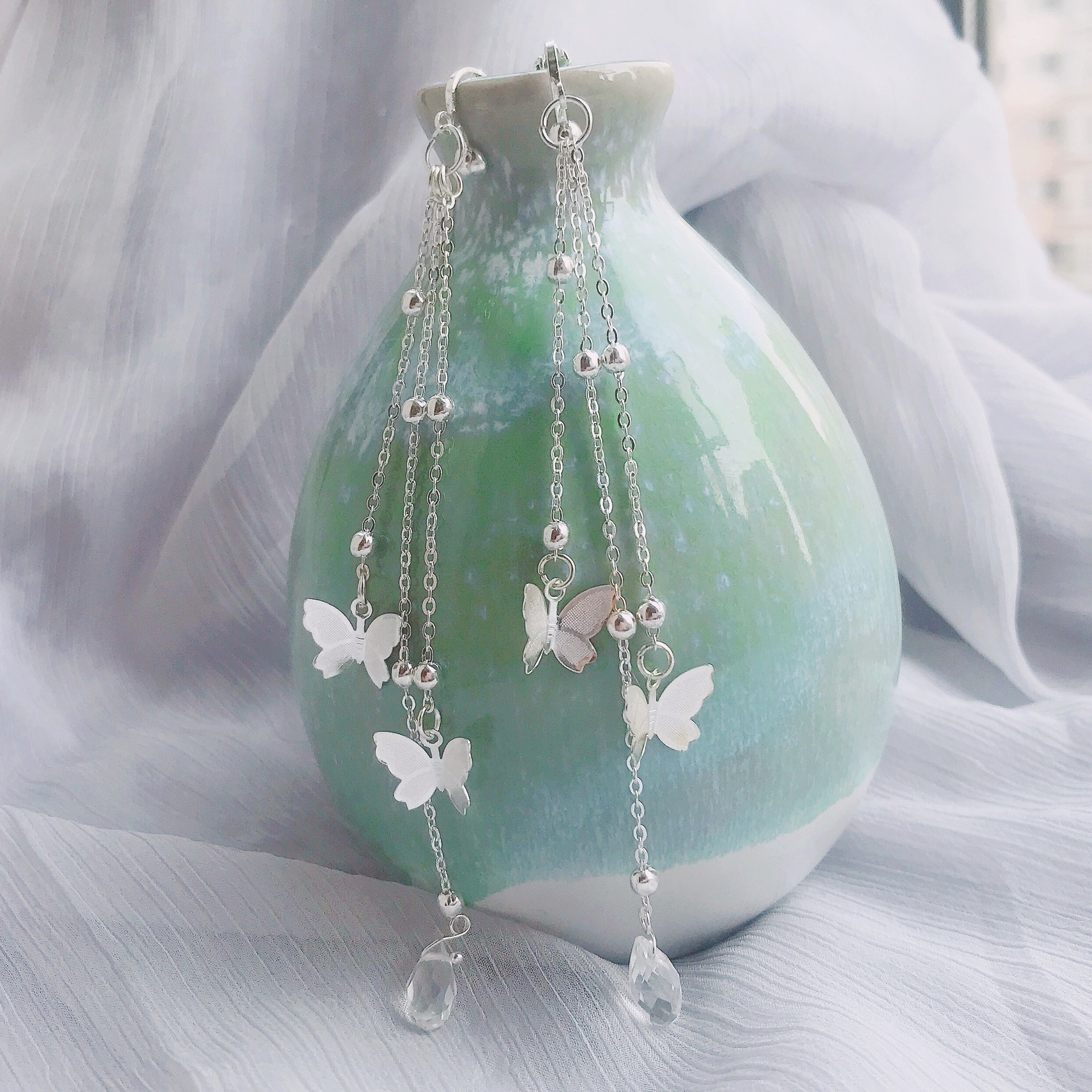 汉服耳夹耳环蝴蝶流苏仙女汉服配饰古风无孔耳坠民族风首饰