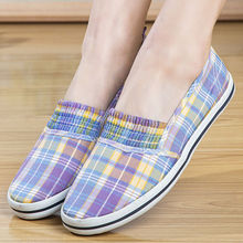 女士鞋子平底布面北京老布鞋女格子帆布鞋年新款夏季花格单鞋