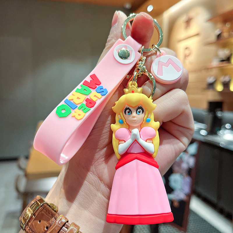 Classic Cartoon Super Mary Mario Three-Dimensional Doll Car Key Ring Hanging Piece Pendant Night Market Stall Wholesale