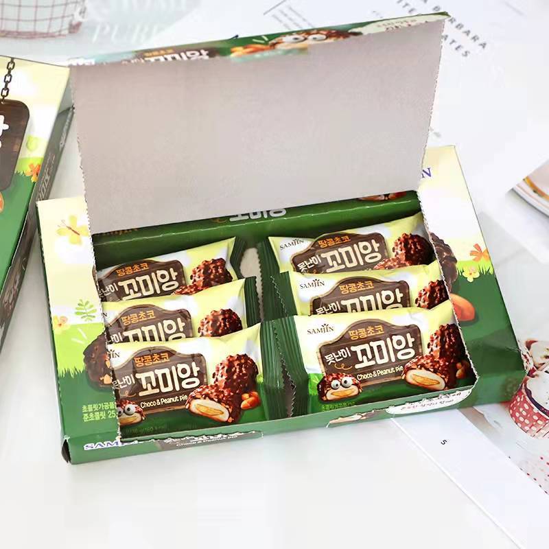 韩国进口samjin三进花生巧克力打糕派即食夹心麻薯休闲糕点零食