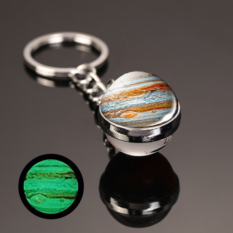 Luminous Universe Star Keychain Solar System Metal Pendant Galaxy Nebula Earth Double-Sided Glass Ball Key Chain