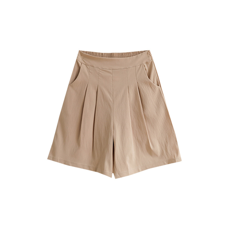 Ice Silk Quick-Drying A- line Casual Shorts Summer Lightweight Shorts High Waist Drooping Korean Wrinkle Straight Wide-Leg Pants for Women