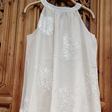 新品系带清新新中式复古日常时尚个性仙气白色挂脖吊带裙