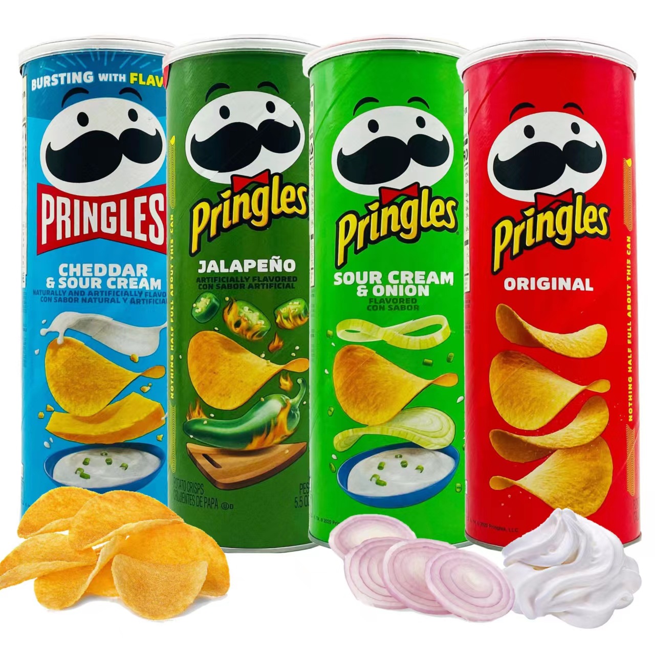 美国版品客薯片原味 香葱味 大罐装休闲零食 158g/罐