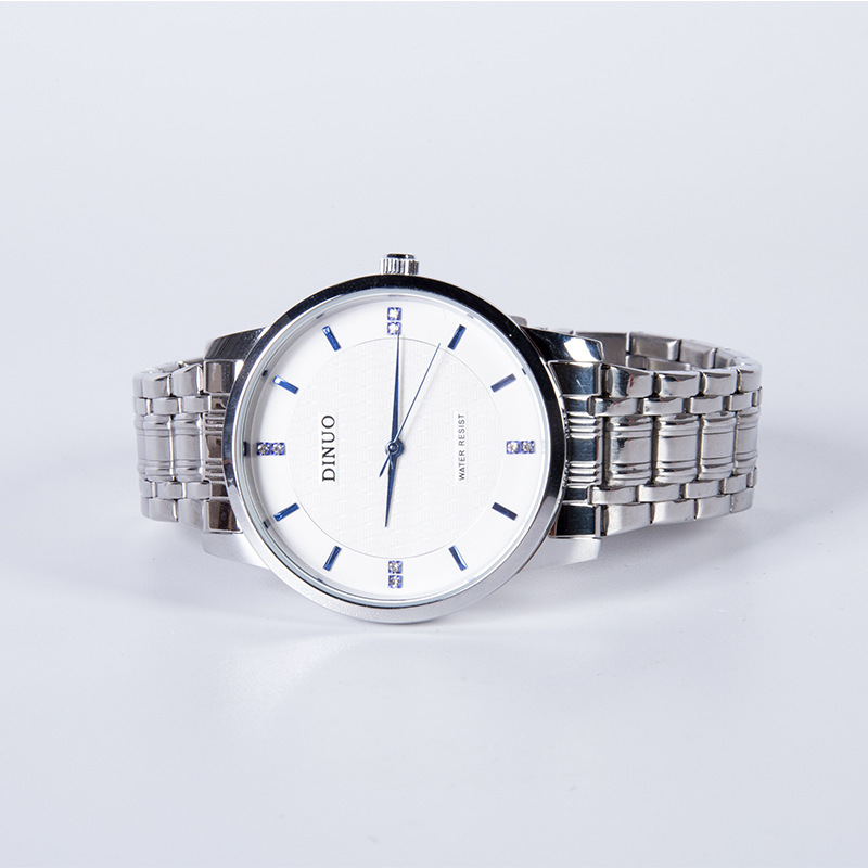 谛诺成人商务手表 石英精钢手表 圆形表盘玻璃男表女表双边按制扣