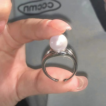 珍珠戒指女小众设计独特开口可调节指环轻奢高级感食指戒