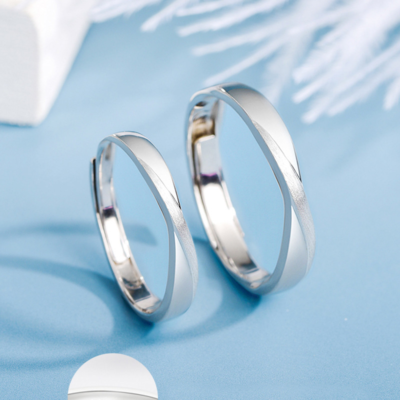 s925纯银缠绵的爱情侣戒指一对男女轻奢时尚磨砂拉丝交叉学生