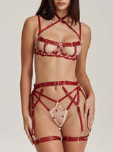 lingerie 亚马逊性感女时尚撞色拼接绑带复杂重工艺情趣内衣5件套