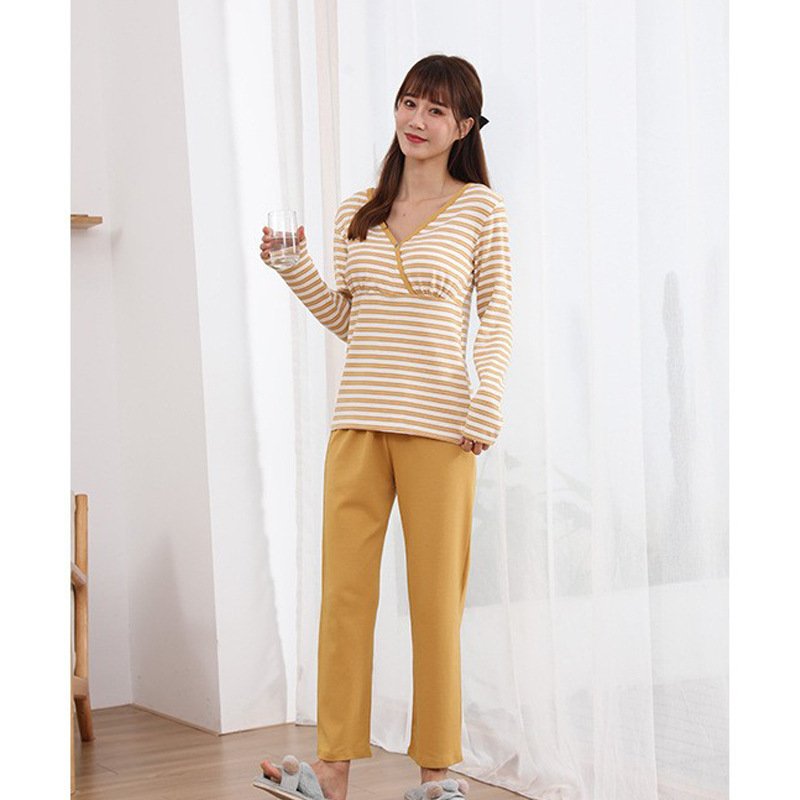 Thickened Cotton plus Size Confinement Clothing Maternity Clothes Cross Long Sleeves Homewear Pajamas Pajama Pants Suit Straight-Leg Pants Mix and Match