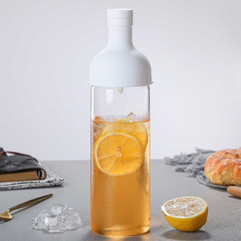 硅胶壶嘴耐高温冷萃水壶水瓶透明玻璃内置滤网冷萃冷泡玻璃瓶批发