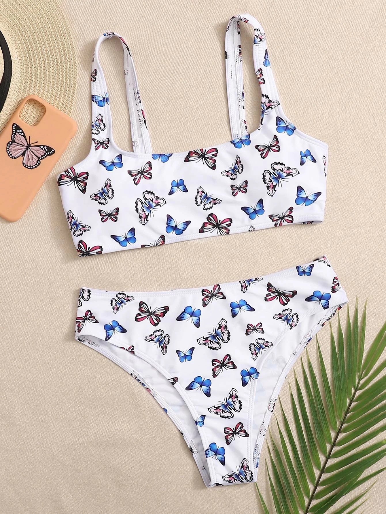 欧拉泳衣2021新款比基尼分体蝴蝶印花比基尼性感亚马逊泳装bikini