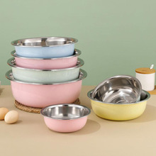 北欧色不锈钢盆彩色家用厨房装汤装菜盆和面盆调料盆洗菜盆