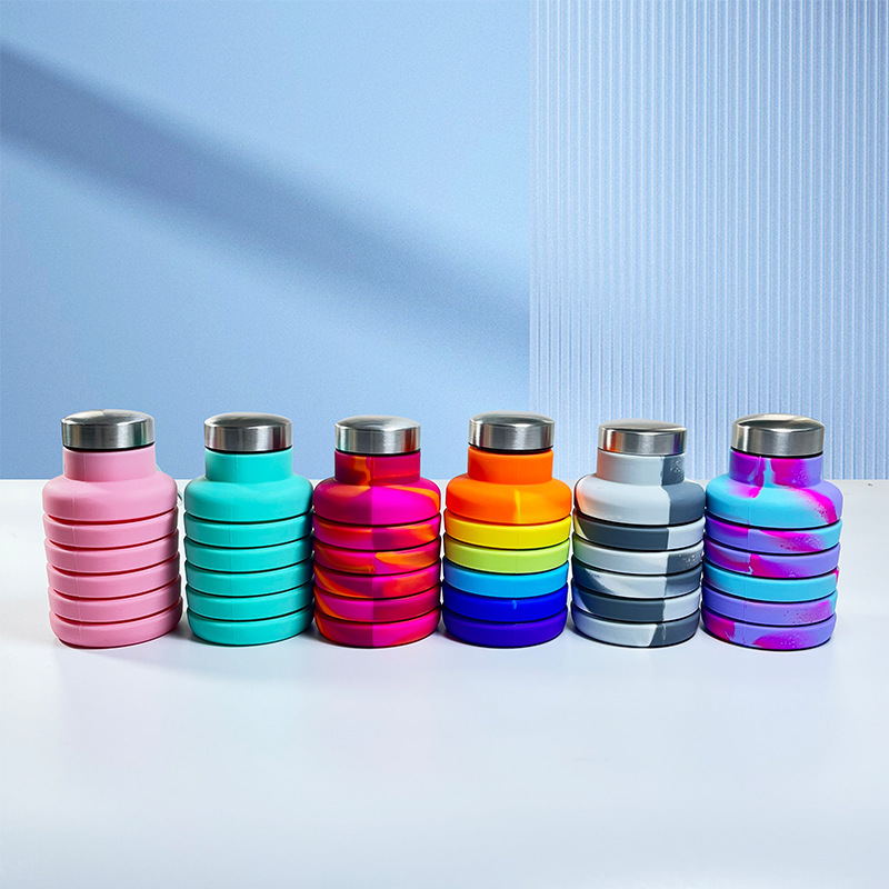 Silicone Folding Sports Cup Exclusive for Cross-Border Retractable Children's Kettle Outdoor Water Bottle New Rainbow Cup 0825
