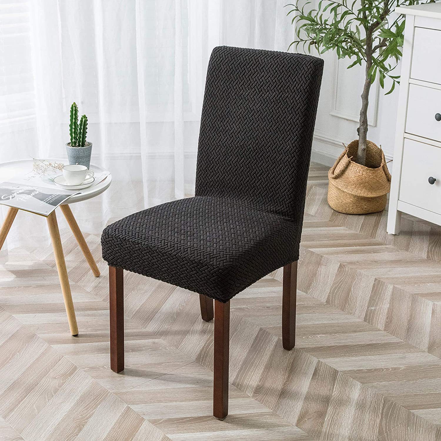 [Elxi] Long Plaid Jacquard Chair Cover Home Club Chair Cover Chair Cover Universal Home Dining Chair