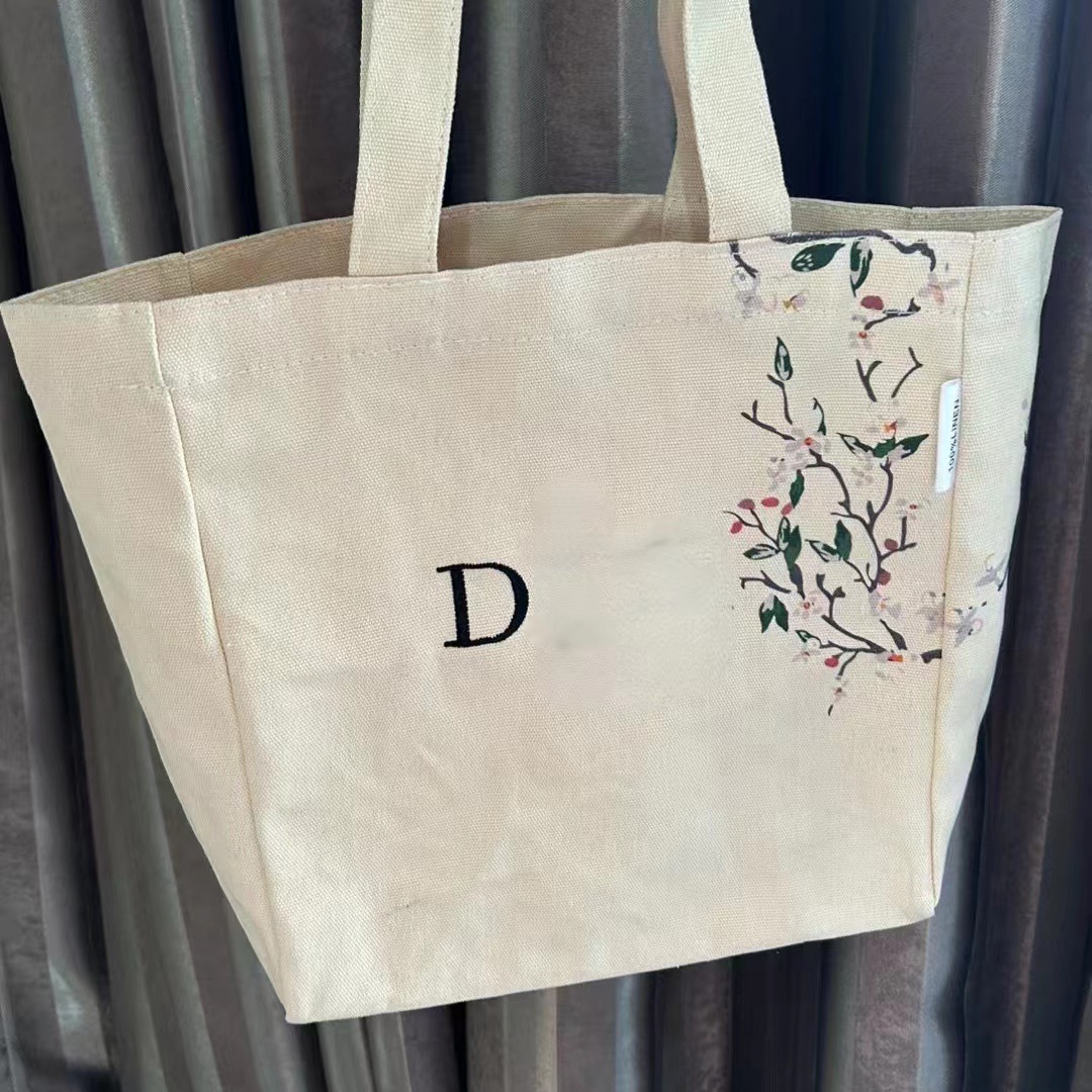 d家精致柜台礼手提袋帆布包刺绣便携方便易压缩空间大女士手拎包
