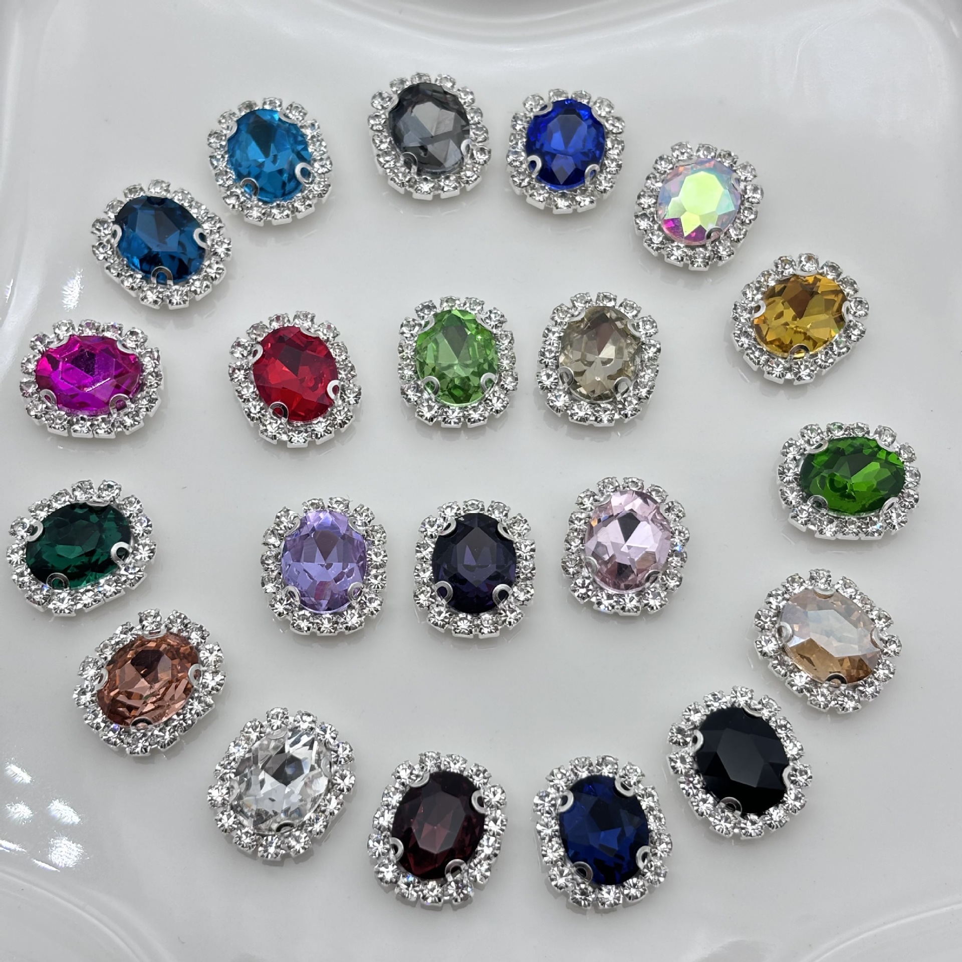 批发椭圆围边水晶玻璃纯铜手缝爪钻 diy婚纱服装配件水钻手工鞋扣