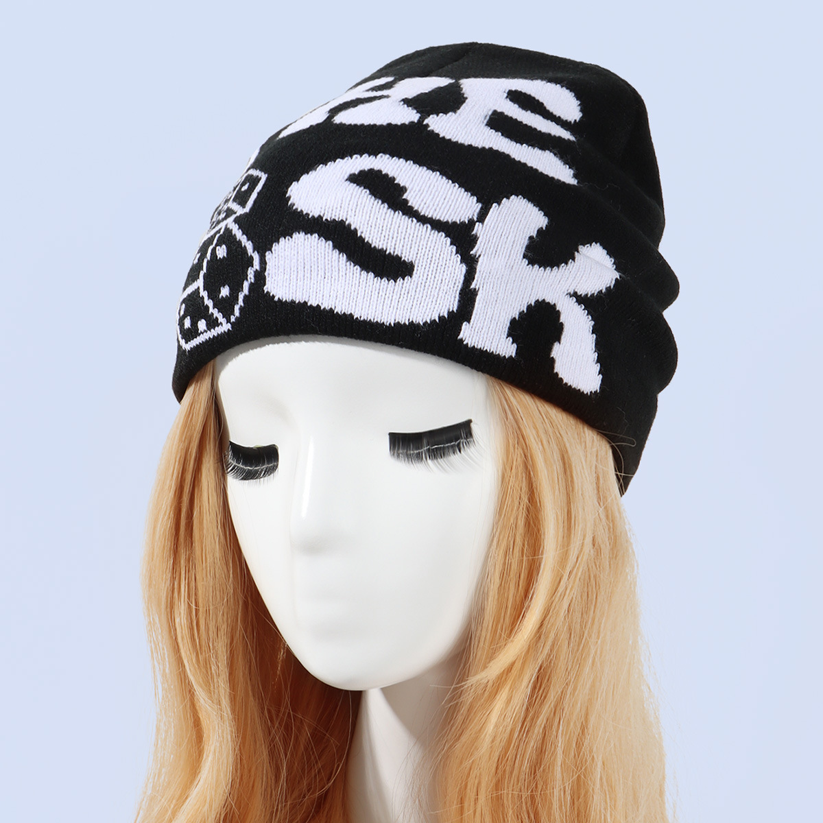 Cross-Border Shein Popular Knitted Wool Hat Autumn Winter Couple Fashion All-Match Dice English Letters Knitted Hat