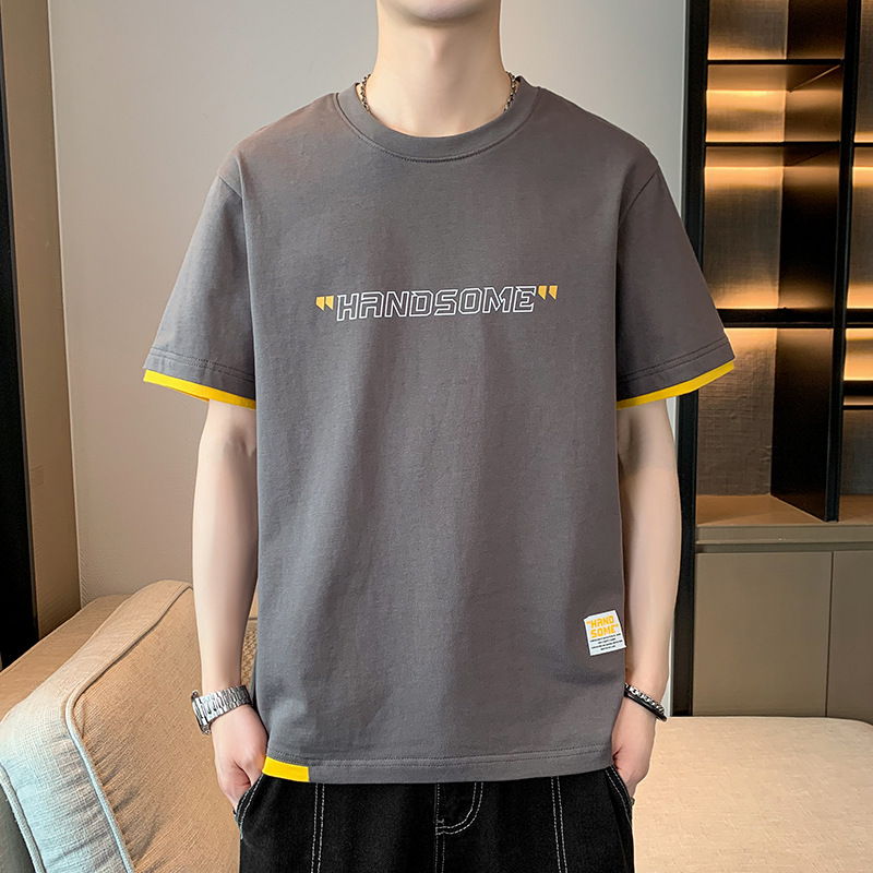 Half Sleeve T-shirt Boys 2024 Summer round Neck plus Size T-shirt Sweat-Absorbent Half Sleeve Fashion Brand Cotton Men's T-shirt Short Sleeve