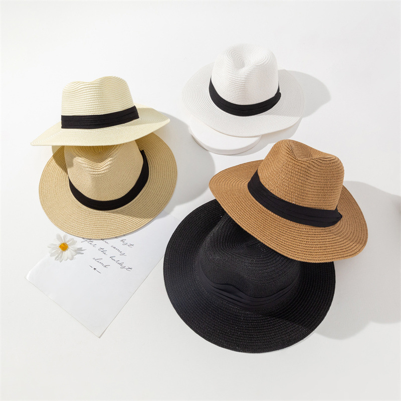 New Internet Celebrity Straw Hat Women's Summer Wide Brim Sun Protection Big Head British Style Top Hat Seaside Sunhat Men's Straw Hat