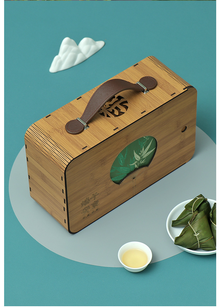 新款仿竹手工拼接礼盒粽子包装盒可装10粒端午粽子礼品手提盒空盒